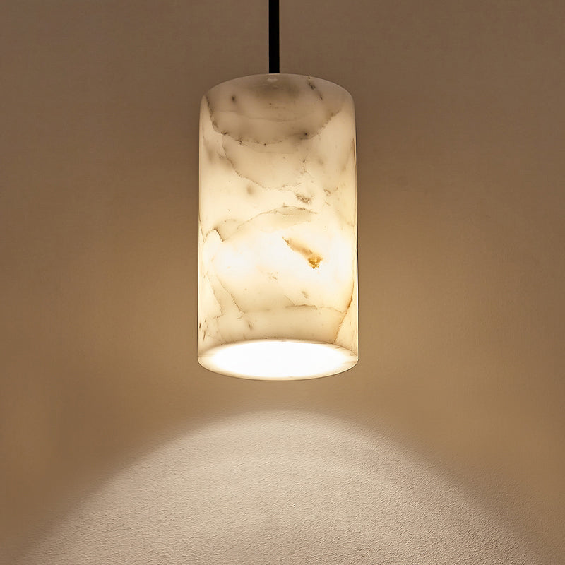 Modern Minimalist Brass &amp; Marble Cylinder 1-Light Pendant Light For Bedroom, Living Room &amp; Dining Room
