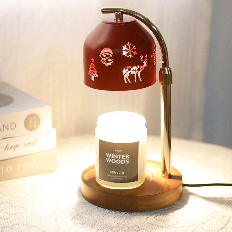Contemporary Nordic Christmas Iron &amp; Wood Round 1-Light Melting Wax Table Lamp With Adjustable Height For Bedroom &amp; Living Room