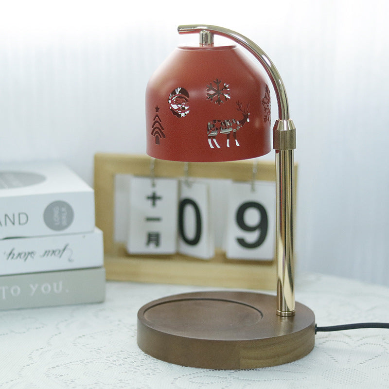 Lampe de table en cire fondue à 1 lumière ronde en fer et bois de Noël nordique contemporain avec hauteur réglable pour chambre et salon 
