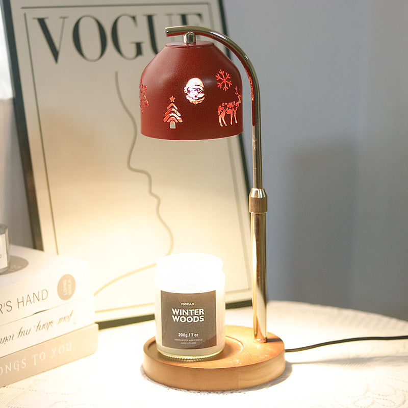 Lampe de table en cire fondue à 1 lumière ronde en fer et bois de Noël nordique contemporain avec hauteur réglable pour chambre et salon 