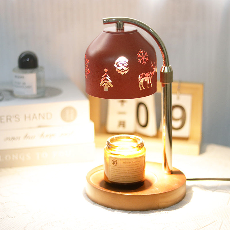 Lampe de table en cire fondue à 1 lumière ronde en fer et bois de Noël nordique contemporain avec hauteur réglable pour chambre et salon 