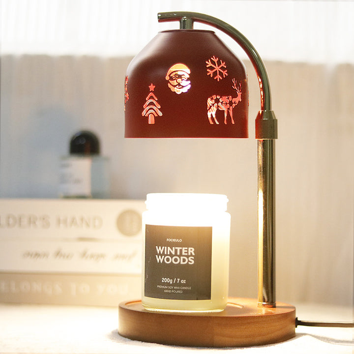 Contemporary Nordic Christmas Iron &amp; Wood Round 1-Light Melting Wax Table Lamp With Adjustable Height For Bedroom &amp; Living Room