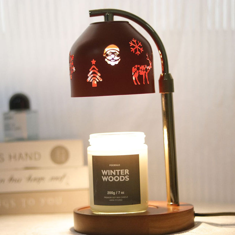 Lampe de table en cire fondue à 1 lumière ronde en fer et bois de Noël nordique contemporain avec hauteur réglable pour chambre et salon 