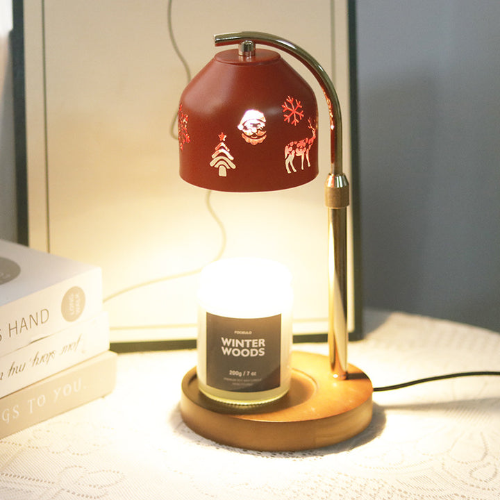Contemporary Nordic Christmas Iron &amp; Wood Round 1-Light Melting Wax Table Lamp With Adjustable Height For Bedroom &amp; Living Room