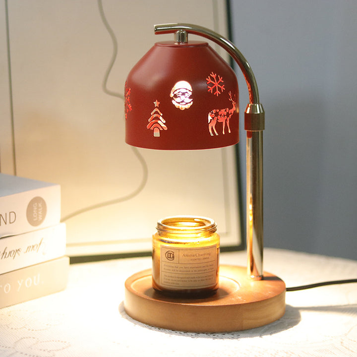 Contemporary Nordic Christmas Iron &amp; Wood Round 1-Light Melting Wax Table Lamp With Adjustable Height For Bedroom &amp; Living Room
