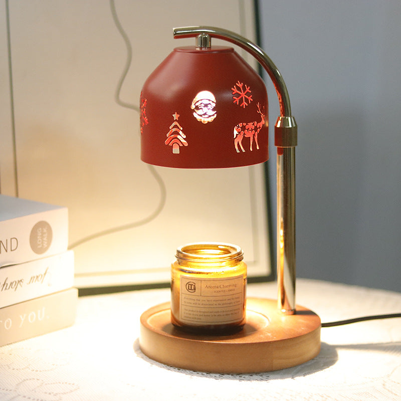Lampe de table en cire fondue à 1 lumière ronde en fer et bois de Noël nordique contemporain avec hauteur réglable pour chambre et salon 