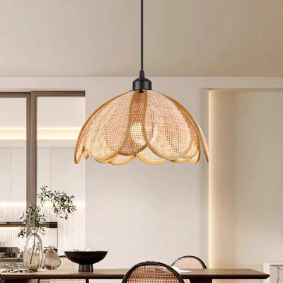 Lámpara colgante de 1 luz con pétalo de ratán japonés tradicional con cable ajustable para comedor, dormitorio y sala de estar 