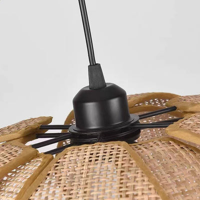 Lámpara colgante de 1 luz con pétalo de ratán japonés tradicional con cable ajustable para comedor, dormitorio y sala de estar 
