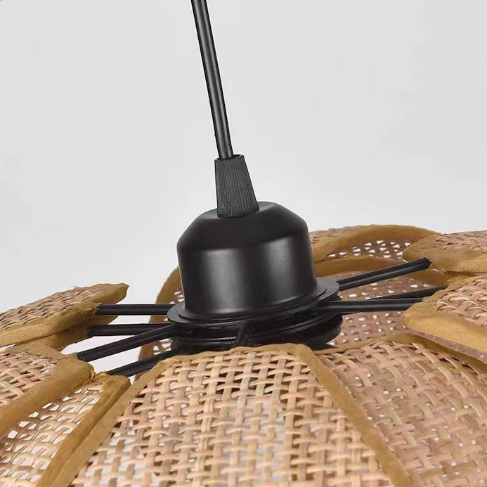 Lámpara colgante de 1 luz con pétalo de ratán japonés tradicional con cable ajustable para comedor, dormitorio y sala de estar 