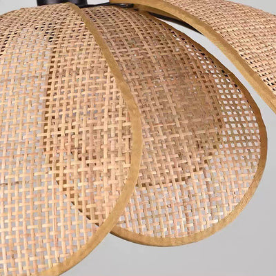Lámpara colgante de 1 luz con pétalo de ratán japonés tradicional con cable ajustable para comedor, dormitorio y sala de estar 