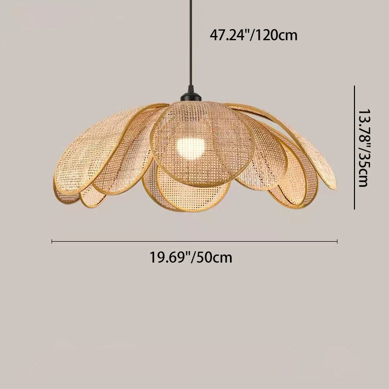 Lámpara colgante de 1 luz con pétalo de ratán japonés tradicional con cable ajustable para comedor, dormitorio y sala de estar 
