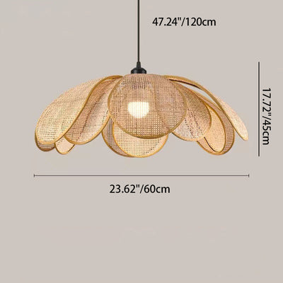Lámpara colgante de 1 luz con pétalo de ratán japonés tradicional con cable ajustable para comedor, dormitorio y sala de estar 