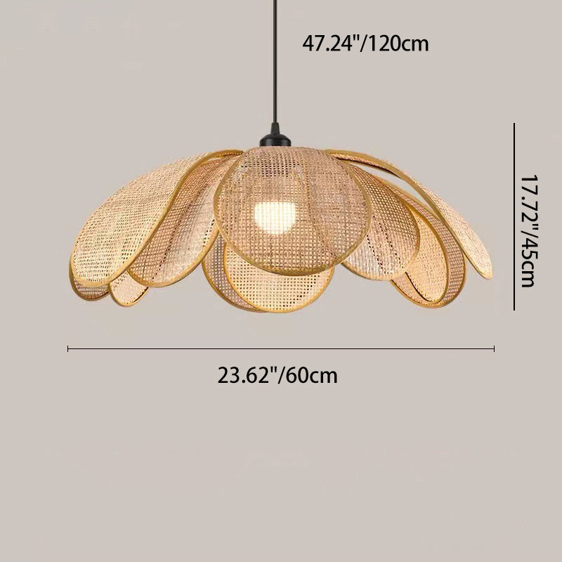 Lámpara colgante de 1 luz con pétalo de ratán japonés tradicional con cable ajustable para comedor, dormitorio y sala de estar 