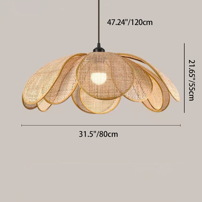Lámpara colgante de 1 luz con pétalo de ratán japonés tradicional con cable ajustable para comedor, dormitorio y sala de estar 