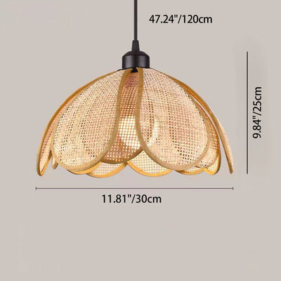 Lámpara colgante de 1 luz con pétalo de ratán japonés tradicional con cable ajustable para comedor, dormitorio y sala de estar 