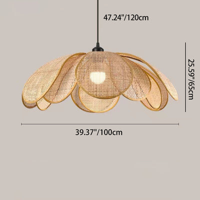 Lámpara colgante de 1 luz con pétalo de ratán japonés tradicional con cable ajustable para comedor, dormitorio y sala de estar 