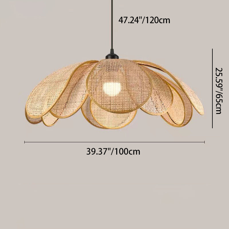 Lámpara colgante de 1 luz con pétalo de ratán japonés tradicional con cable ajustable para comedor, dormitorio y sala de estar 