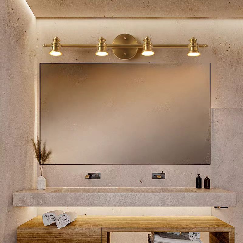 Traditionelle französische Messing Linear Rund 2/3/4/5-Licht-Waschtischlampe Wandleuchte mit drehbaren Schirmen für Badezimmer, Waschtischspiegel & Schlafzimmer 
