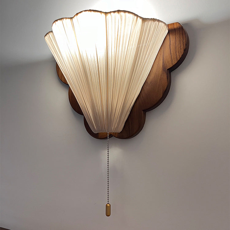 Traditional French Wood & Fabric Butterfly-Shaped 1-Light Wall Sconce Lamp For Bedroom & Living Room