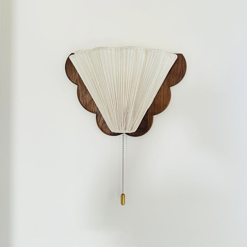 Traditional French Wood & Fabric Butterfly-Shaped 1-Light Wall Sconce Lamp For Bedroom & Living Room