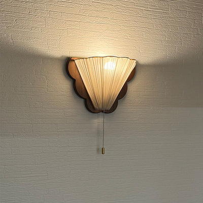 Traditional French Wood & Fabric Butterfly-Shaped 1-Light Wall Sconce Lamp For Bedroom & Living Room
