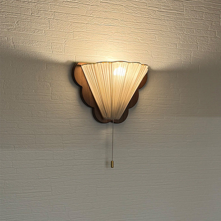 Traditional French Wood & Fabric Butterfly-Shaped 1-Light Wall Sconce Lamp For Bedroom & Living Room