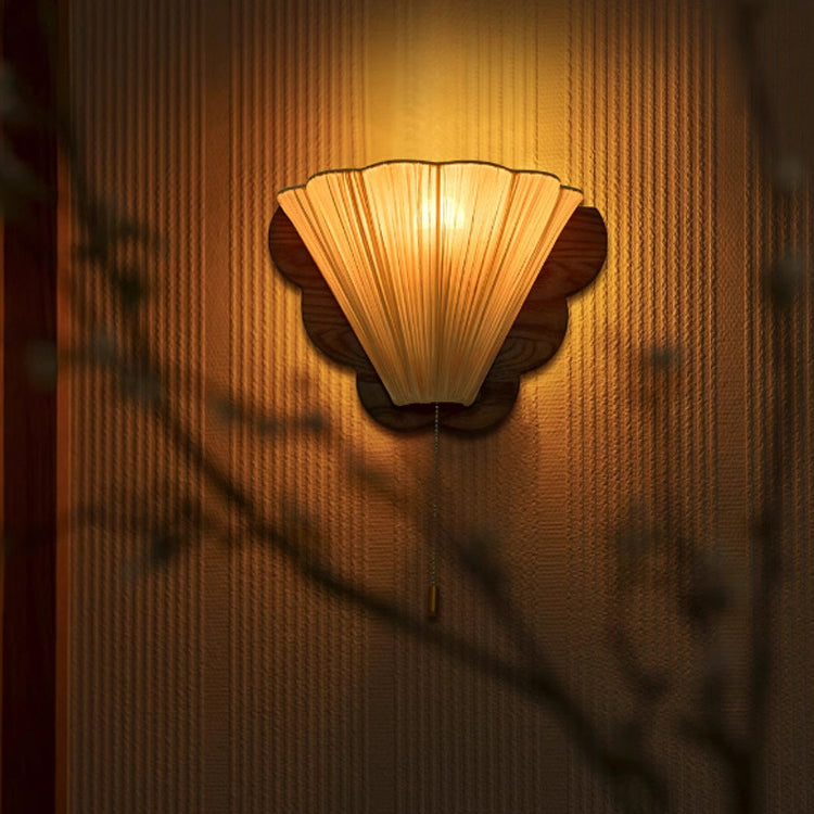 Traditional French Wood & Fabric Butterfly-Shaped 1-Light Wall Sconce Lamp For Bedroom & Living Room