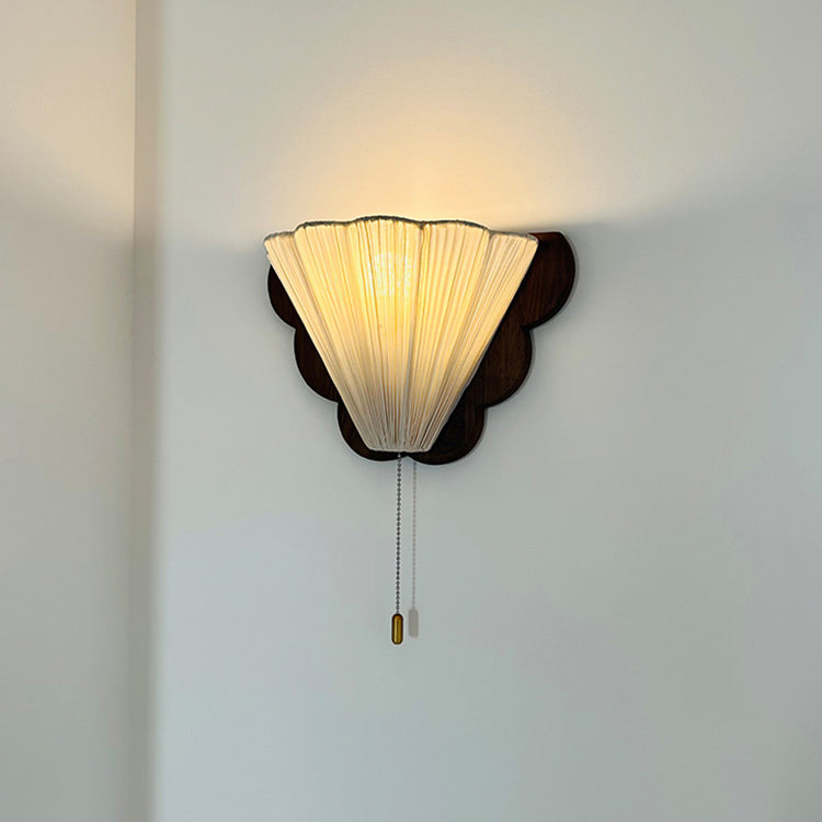 Traditional French Wood & Fabric Butterfly-Shaped 1-Light Wall Sconce Lamp For Bedroom & Living Room