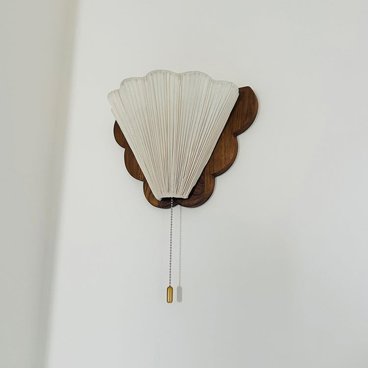 Traditional French Wood & Fabric Butterfly-Shaped 1-Light Wall Sconce Lamp For Bedroom & Living Room