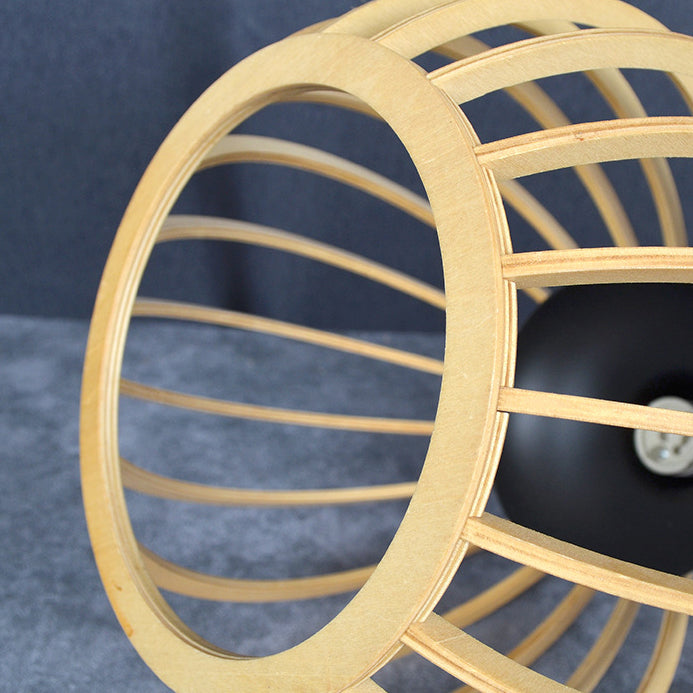 Traditional Japanese Wood & Iron Round 1-Light Melting Wax Table Lamp For Bedroom & Living Room