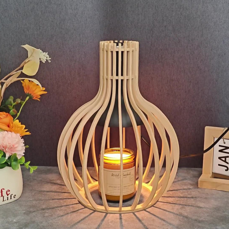 Traditional Japanese Wood & Iron Round 1-Light Melting Wax Table Lamp For Bedroom & Living Room