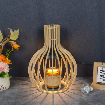 Traditional Japanese Wood & Iron Round 1-Light Melting Wax Table Lamp For Bedroom & Living Room