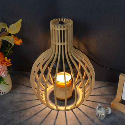 Traditional Japanese Wood & Iron Round 1-Light Melting Wax Table Lamp For Bedroom & Living Room