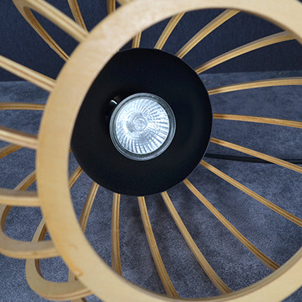 Lampe de table en cire fondue à 1 lumière ronde en bois et fer traditionnel japonais pour chambre et salon 