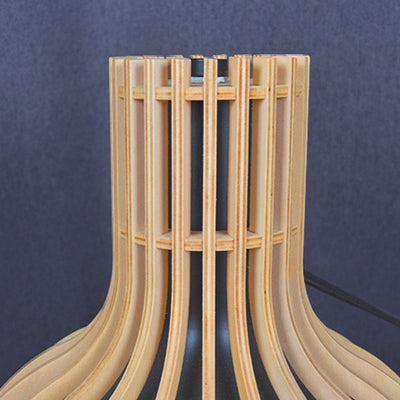 Traditional Japanese Wood & Iron Round 1-Light Melting Wax Table Lamp For Bedroom & Living Room