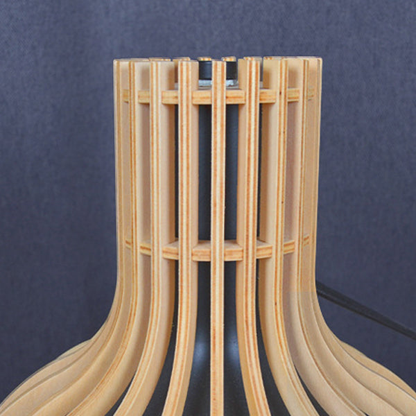 Traditional Japanese Wood & Iron Round 1-Light Melting Wax Table Lamp For Bedroom & Living Room