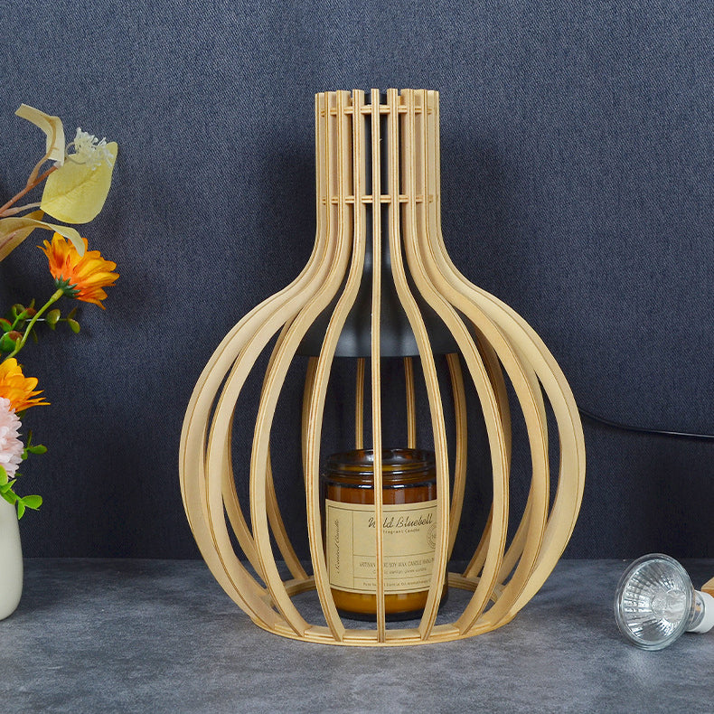 Lampe de table en cire fondue à 1 lumière ronde en bois et fer traditionnel japonais pour chambre et salon 