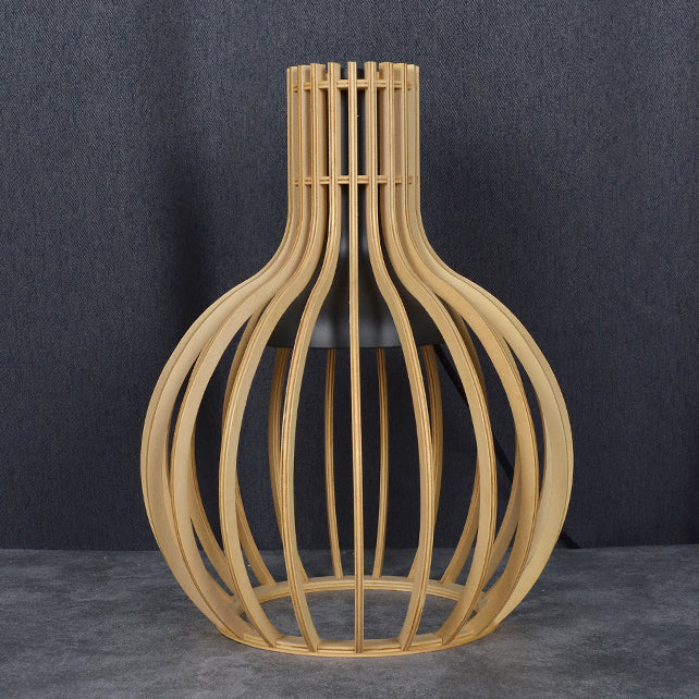 Traditional Japanese Wood & Iron Round 1-Light Melting Wax Table Lamp For Bedroom & Living Room
