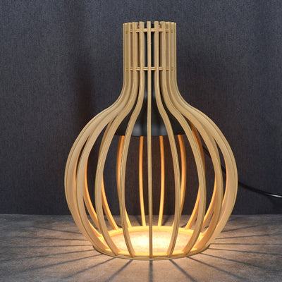 Traditional Japanese Wood & Iron Round 1-Light Melting Wax Table Lamp For Bedroom & Living Room