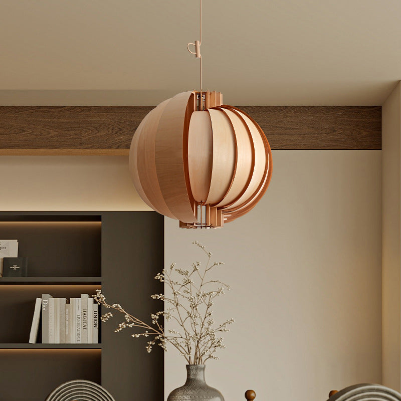 Lámpara colgante de globo de madera y metal tradicional francesa de 1 luz con cable ajustable para dormitorio, comedor y sala de estar 