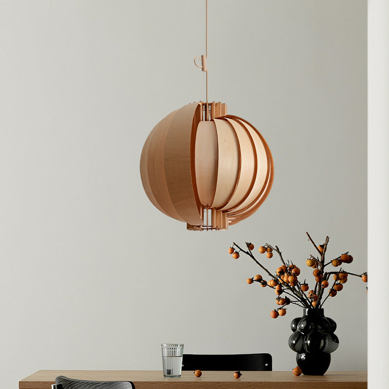 Lámpara colgante de globo de madera y metal tradicional francesa de 1 luz con cable ajustable para dormitorio, comedor y sala de estar 