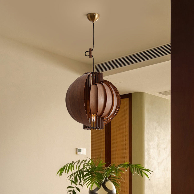 Lámpara colgante de globo de madera y metal tradicional francesa de 1 luz con cable ajustable para dormitorio, comedor y sala de estar 