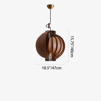 Lámpara colgante de globo de madera y metal tradicional francesa de 1 luz con cable ajustable para dormitorio, comedor y sala de estar 