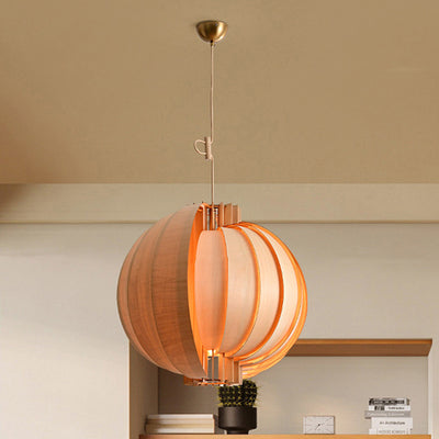 Lámpara colgante de globo de madera y metal tradicional francesa de 1 luz con cable ajustable para dormitorio, comedor y sala de estar 