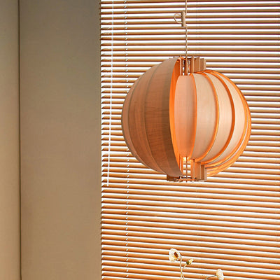 Lámpara colgante de globo de madera y metal tradicional francesa de 1 luz con cable ajustable para dormitorio, comedor y sala de estar 