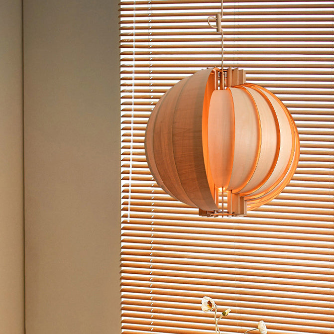Lámpara colgante de globo de madera y metal tradicional francesa de 1 luz con cable ajustable para dormitorio, comedor y sala de estar 