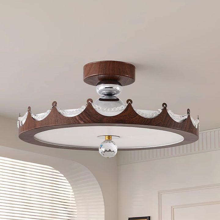 Plafonnier semi-encastré LED rond en fer acrylique traditionnel vintage avec couronne pour chambre et salon 