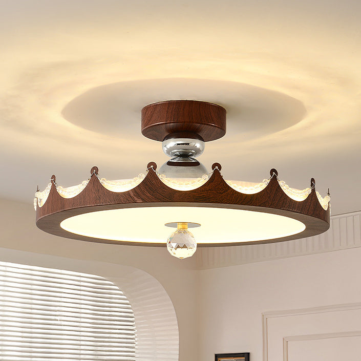 Plafonnier semi-encastré LED rond en fer acrylique traditionnel vintage avec couronne pour chambre et salon 