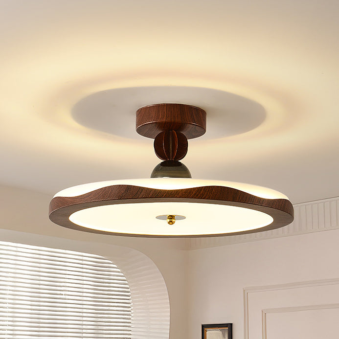 Plafonnier semi-encastré LED rond en fer acrylique traditionnel vintage avec couronne pour chambre et salon 