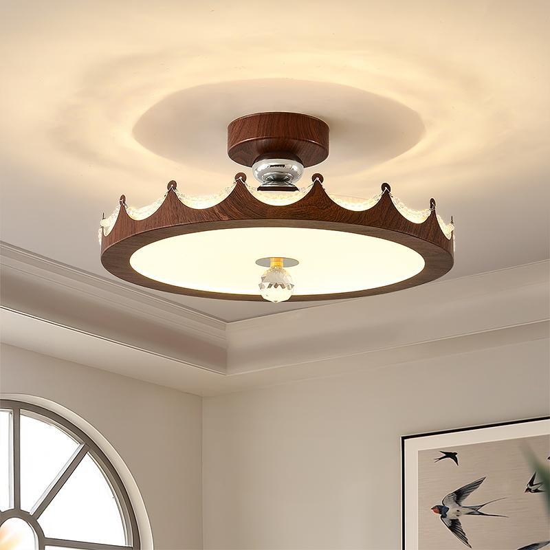Plafonnier semi-encastré LED rond en fer acrylique traditionnel vintage avec couronne pour chambre et salon 